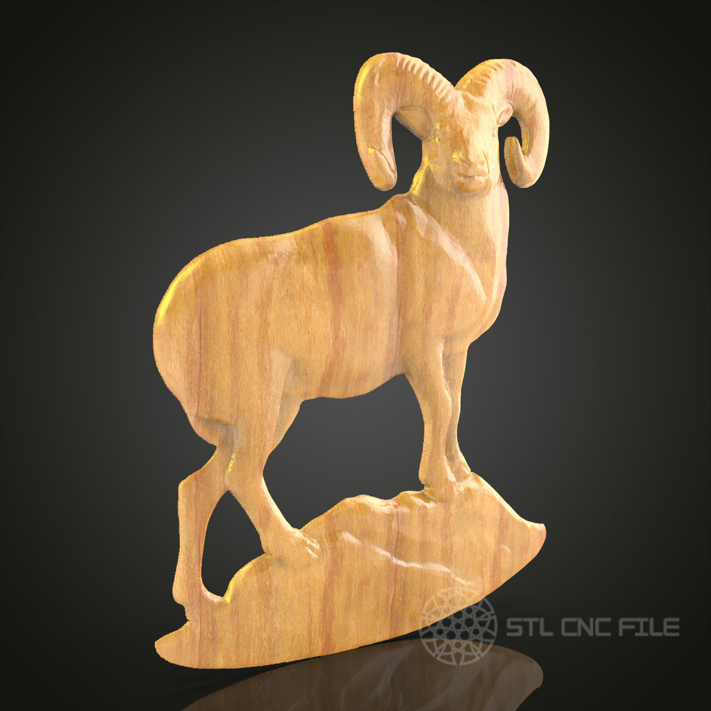 Robust Ram Wood Carving STL File for Artistic CNC Creations