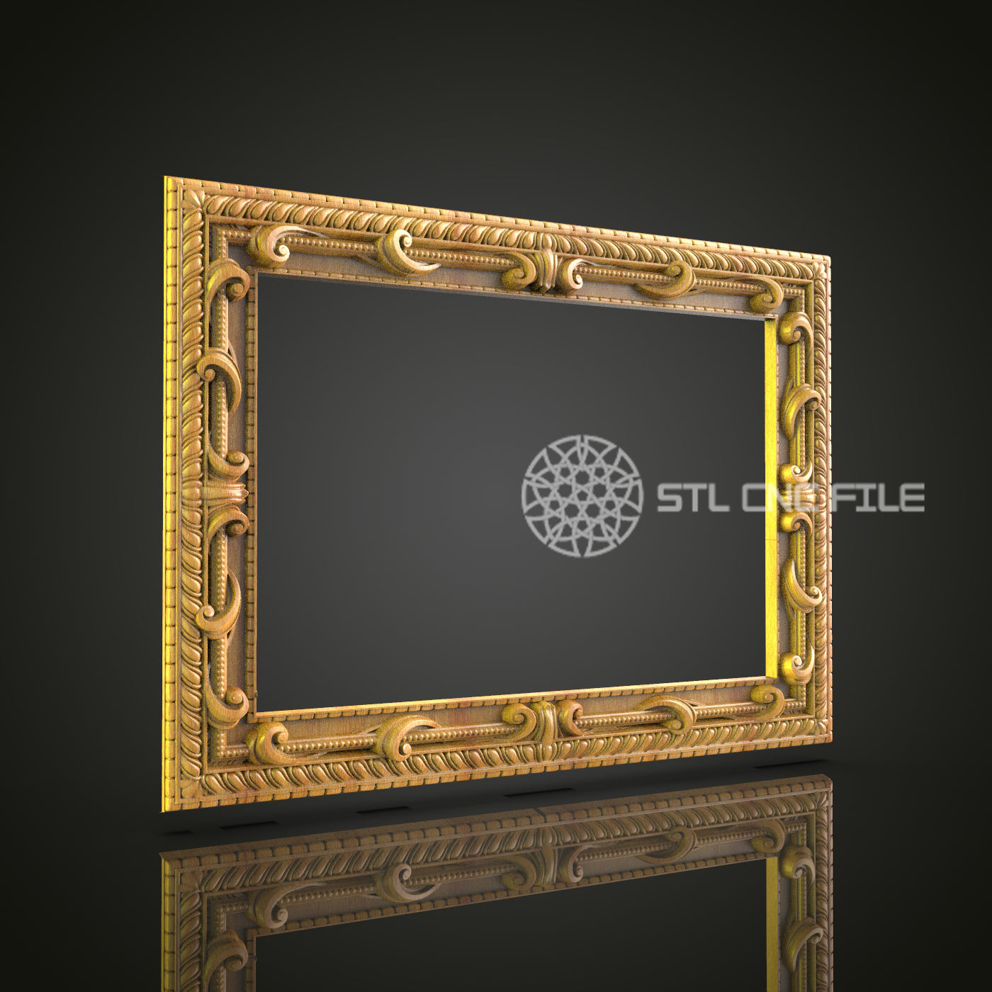 Luxurious Wide Mirror Frame with Chain-Link Accents STL File for CNC, Opulent Decor