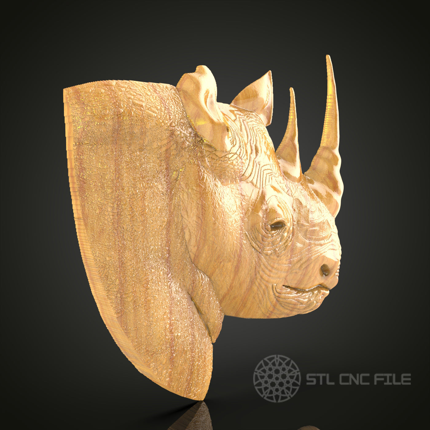 Mighty Rhino Head – CNC Router STL Model for Majestic Wood Sculpture