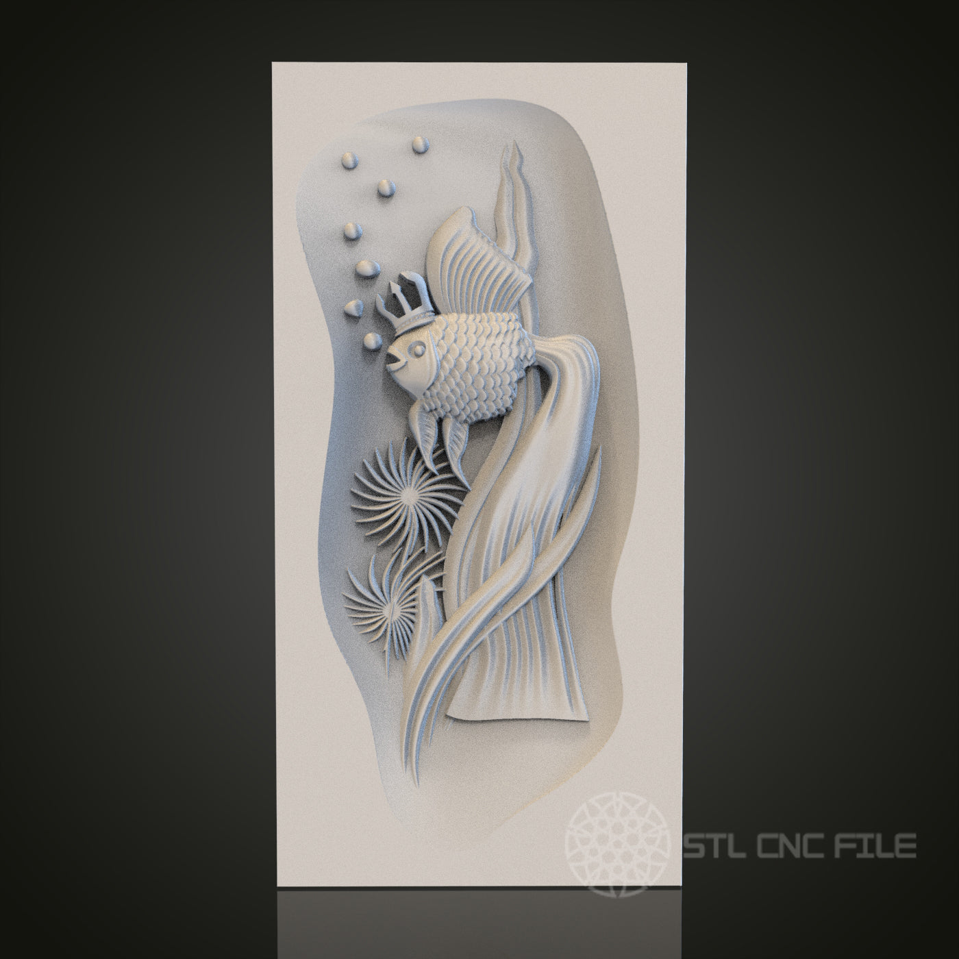 Aquatic Grace - Artistic Fish 3D CNC Engraved Wood Panel, Artcam Aspire STL Model for CNC Router, Marine Life Wall Art