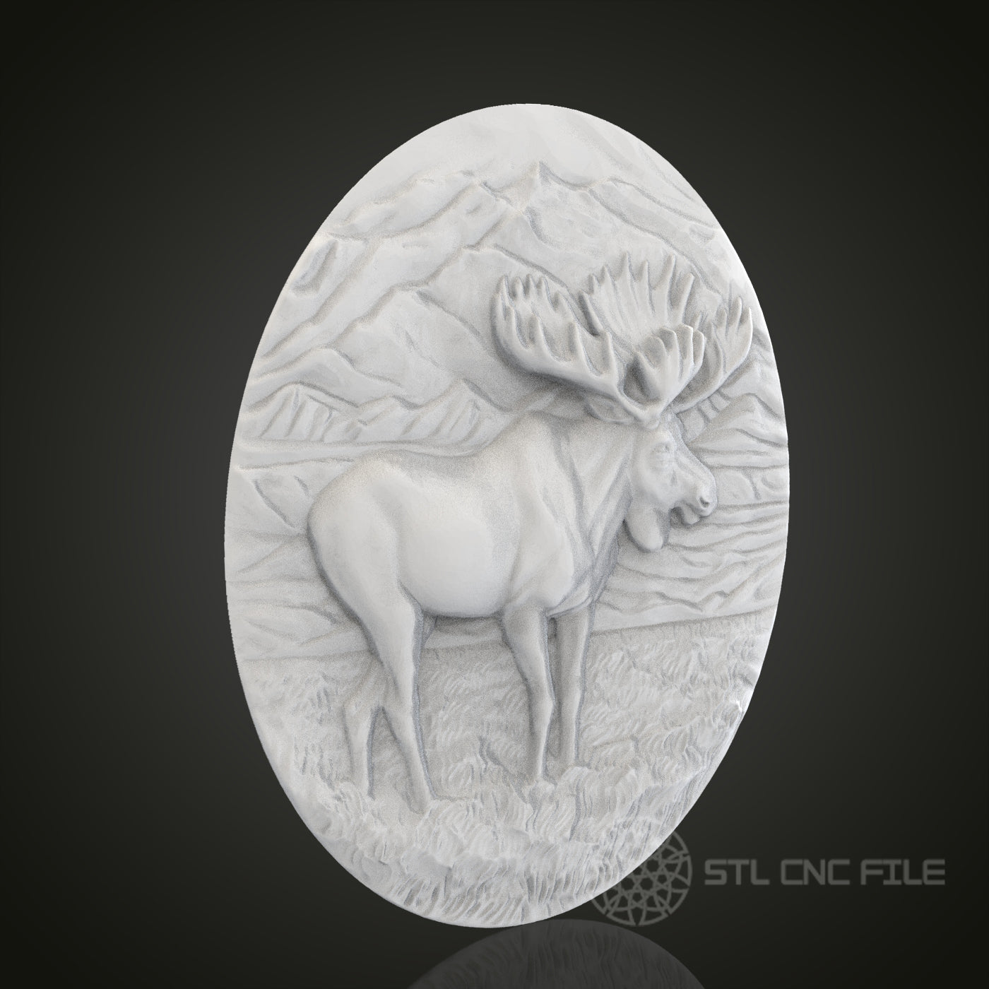 Majestic Moose Oval 3D Relief Art for CNC Router, Artcam, Aspire, Wall Decor, STL Model, Compatible with 3D Printers