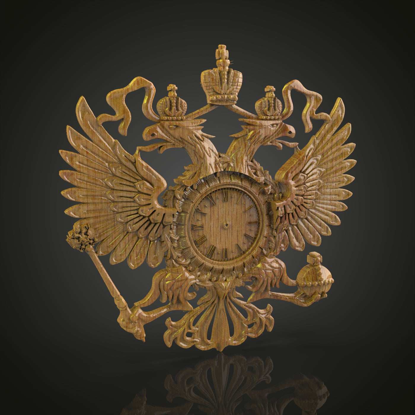 Regal Eagle Crest Clock, STL Model for CNC Engraving, Artcam and Aspire Compatible, Wood Wall Art
