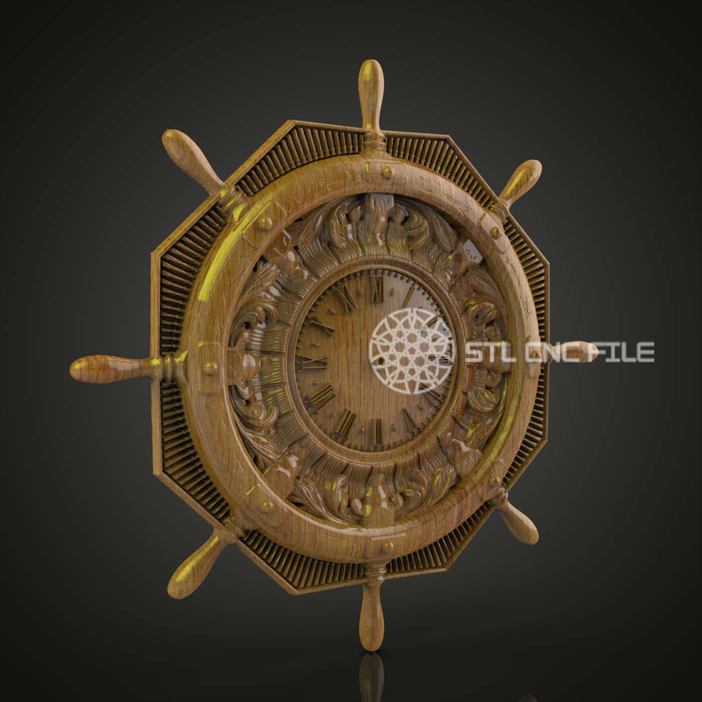Nautical Ship Wheel Clock STL for CNC Router, Wood Artcam & Aspire, Maritime Wall Decor