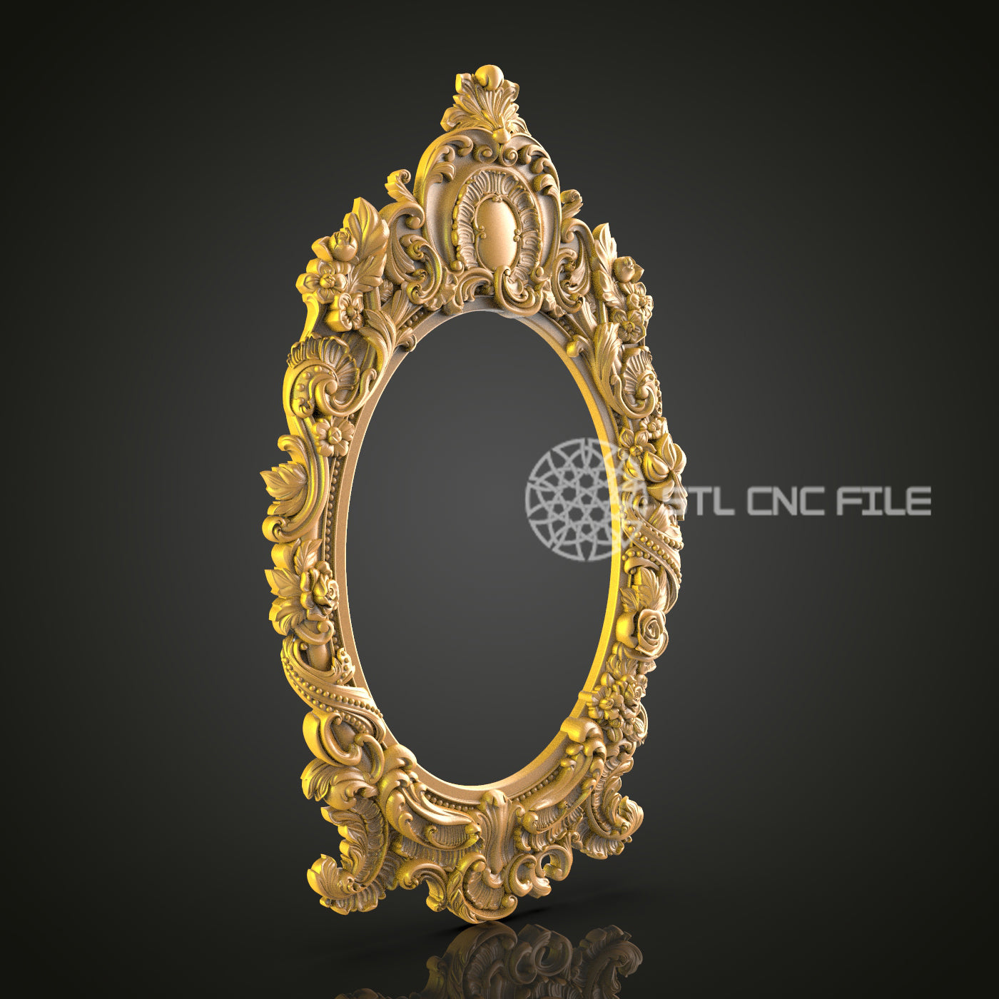 Regal Oval Baroque Mirror Frame STL File, Intricate CNC Router Design for Classic Interiors