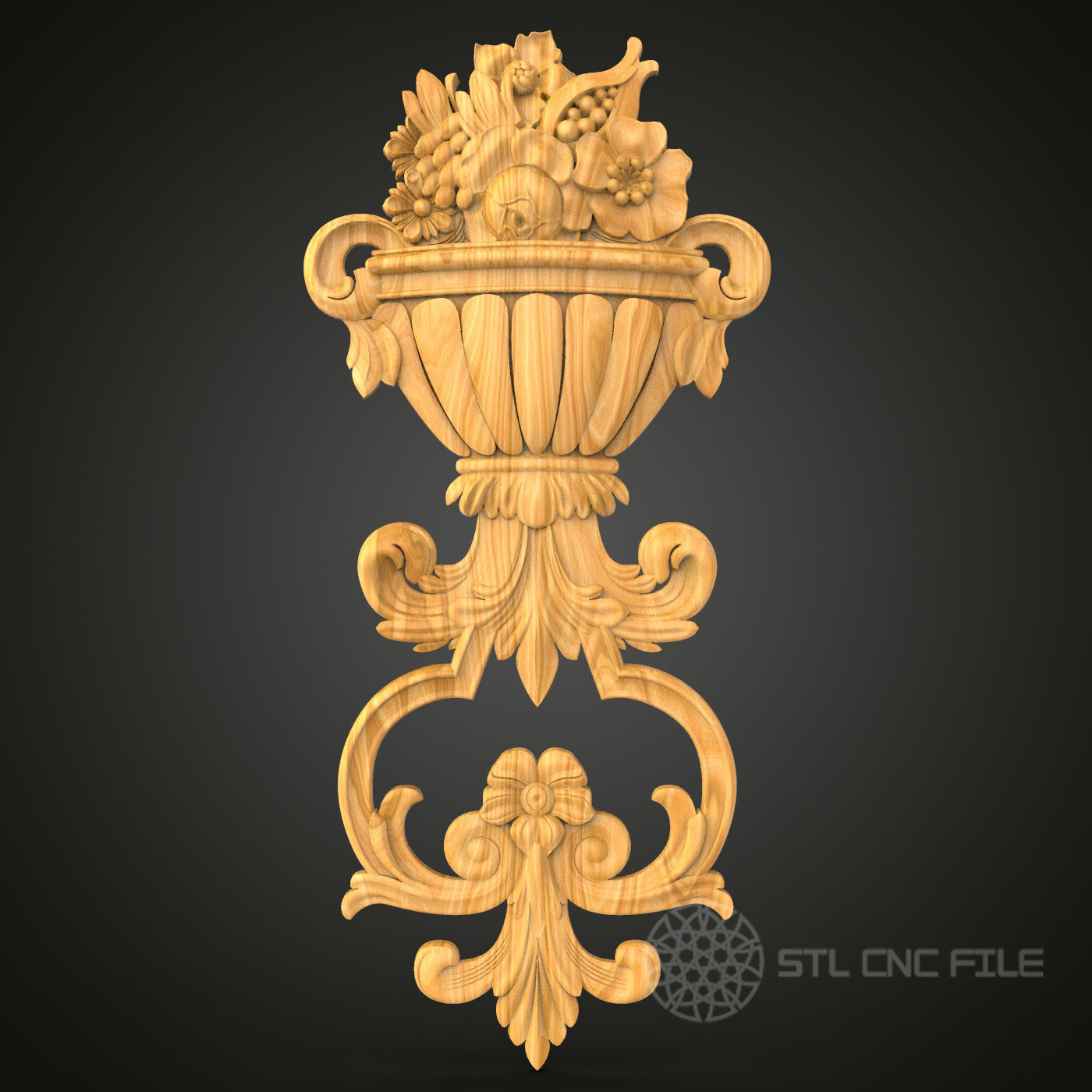 Baroque Urn with Fruit Garland 3D Model STL File, Ornate Vase Design for CNC Router – Compatible with Artcam, Aspire