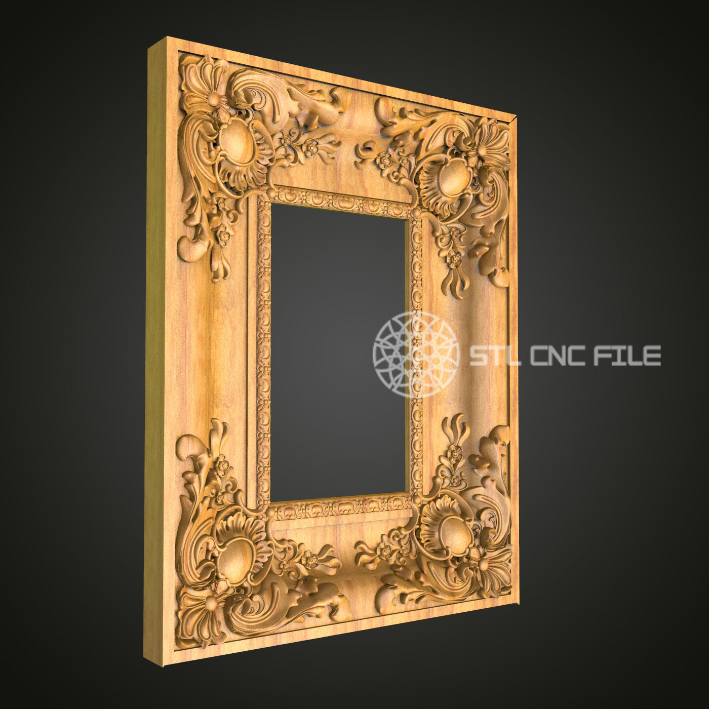 Exquisite Square Baroque Mirror Frame STL File, Ornate CNC Router Design