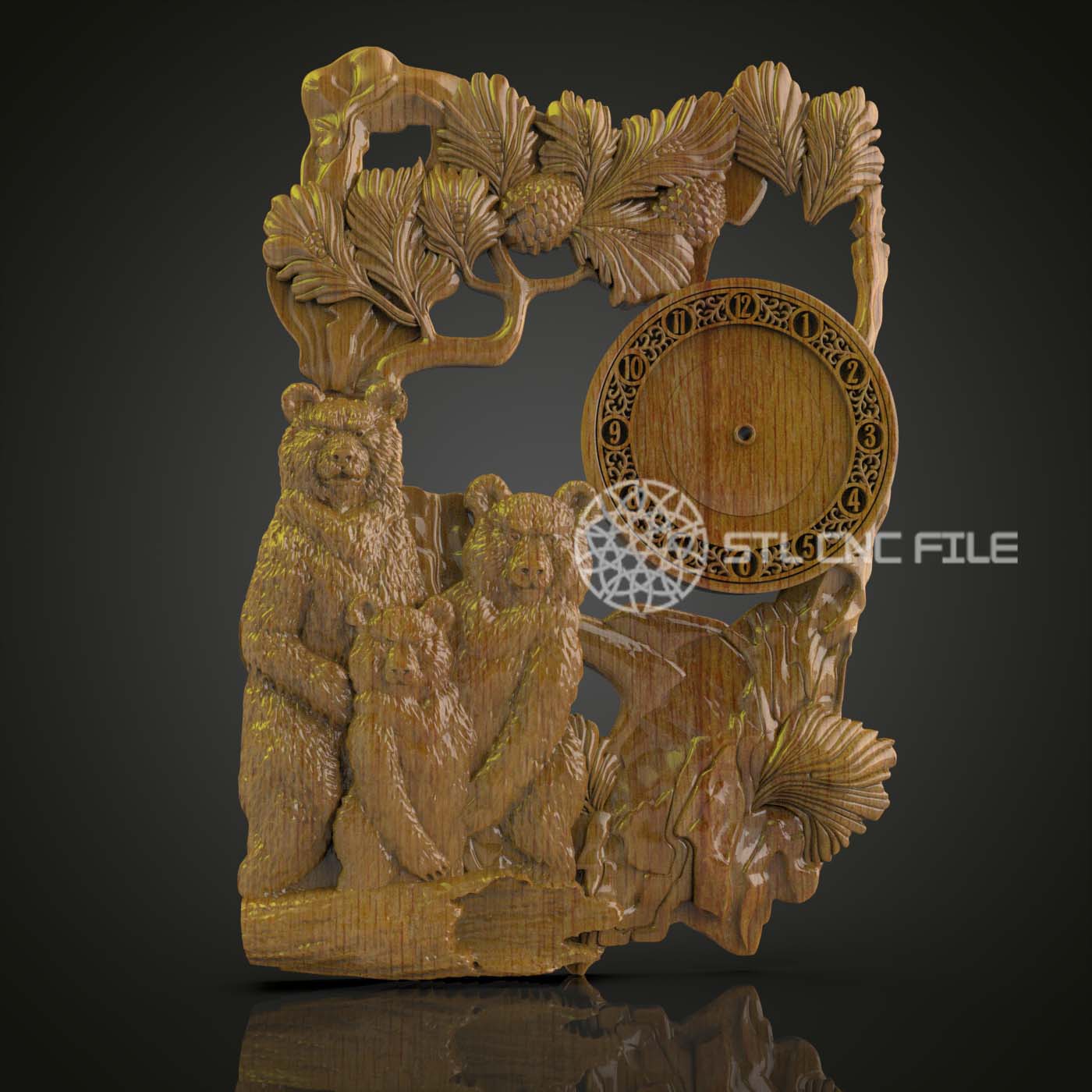 Forest Bear Family Clock STL Model, CNC Router Engraving File, Woodland Wall Art, Compatible with Artcam Aspire, Nature Inspired CNC Design