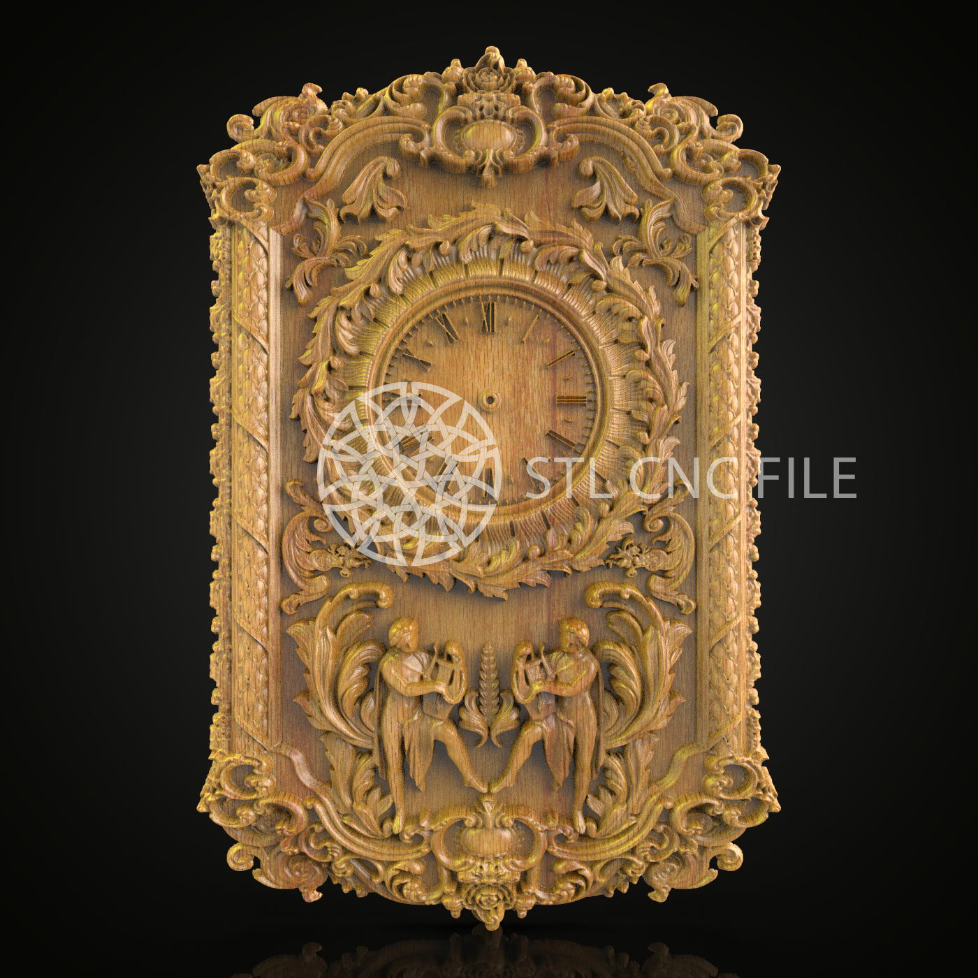 Baroque Style Clock Engraving STL - Ornate Wood Carving CNC Model, Artcam and Aspire Compatible, Grand Wall Decor