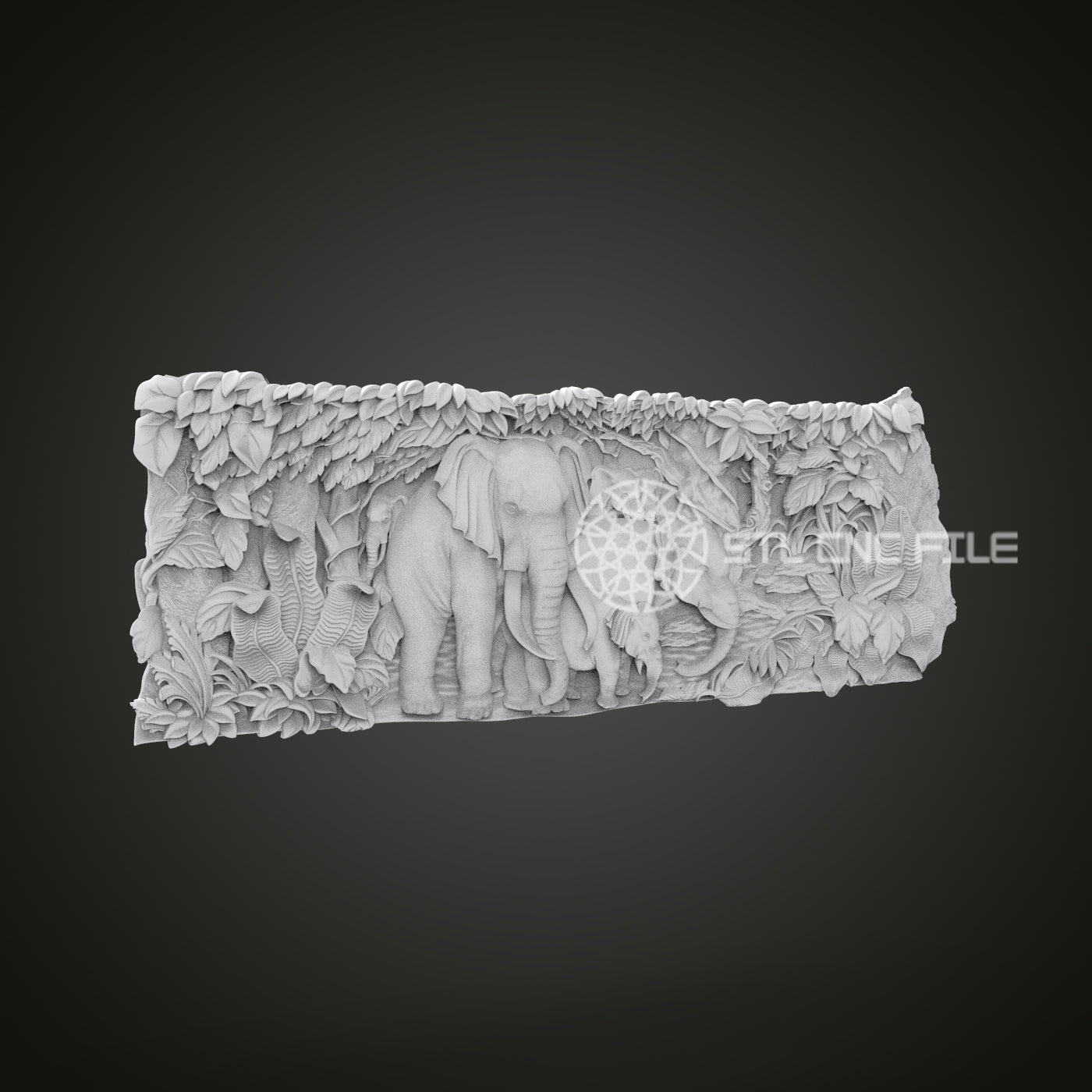 Elephant Family Relief STL File for CNC, Wildlife Scene Carving Design for Artcam, Aspire, Nature Art Panel