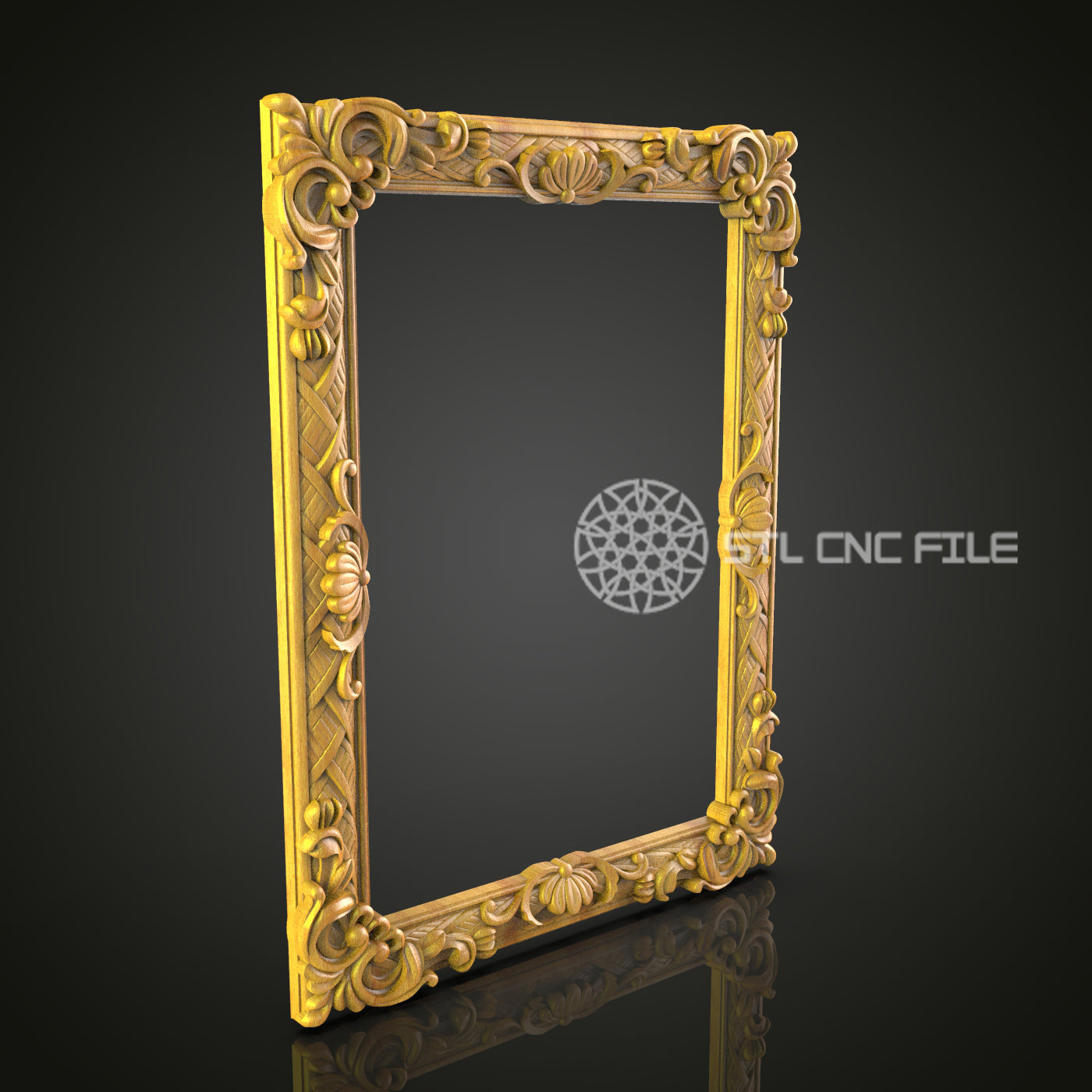 Exquisite Carved Frame STL File for CNC, Elegant Floral and Spiral Wood Art File for Artcam, Aspire