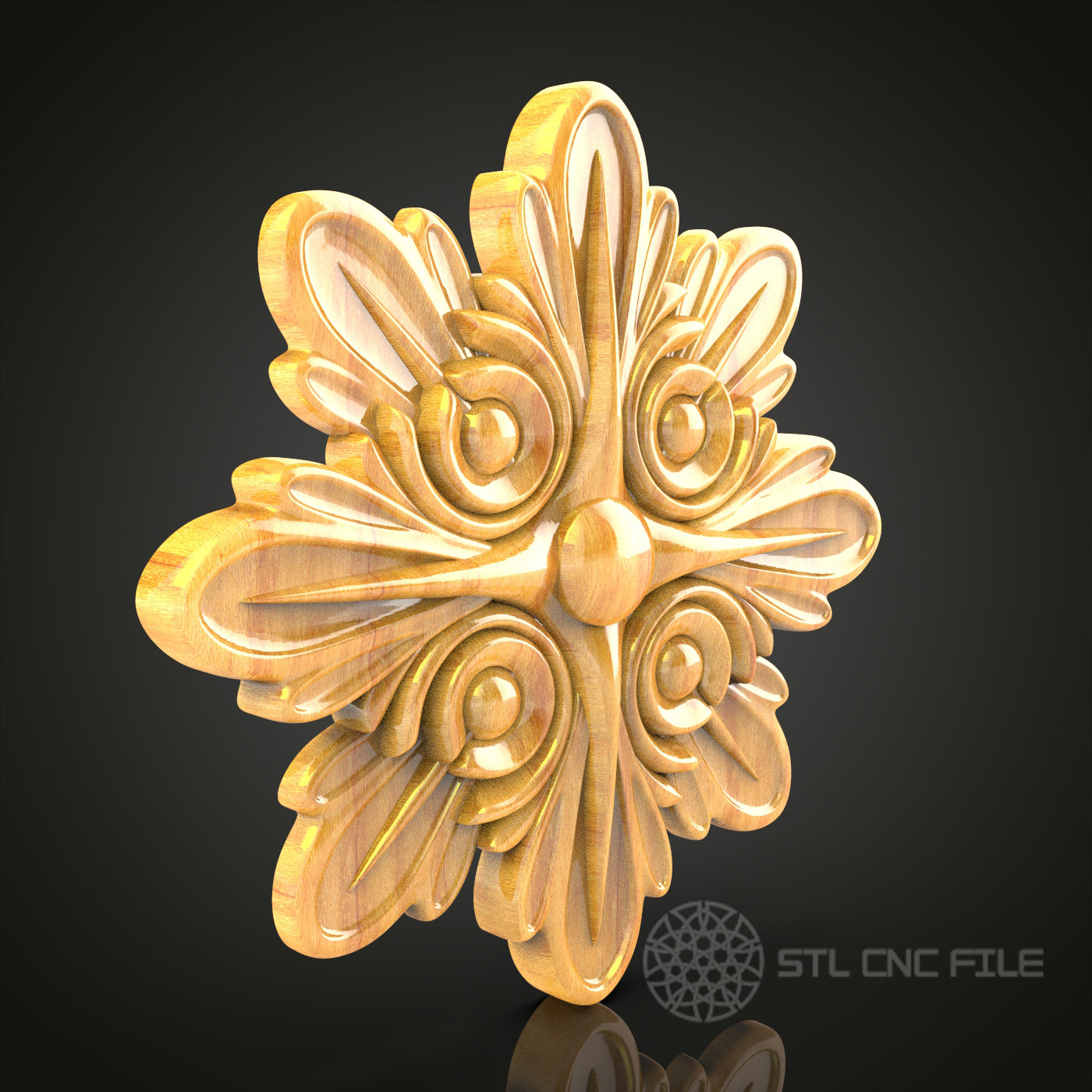 Ornate Art Nouveau CNC Router STL Model - Elegant Symmetrical Wood Design