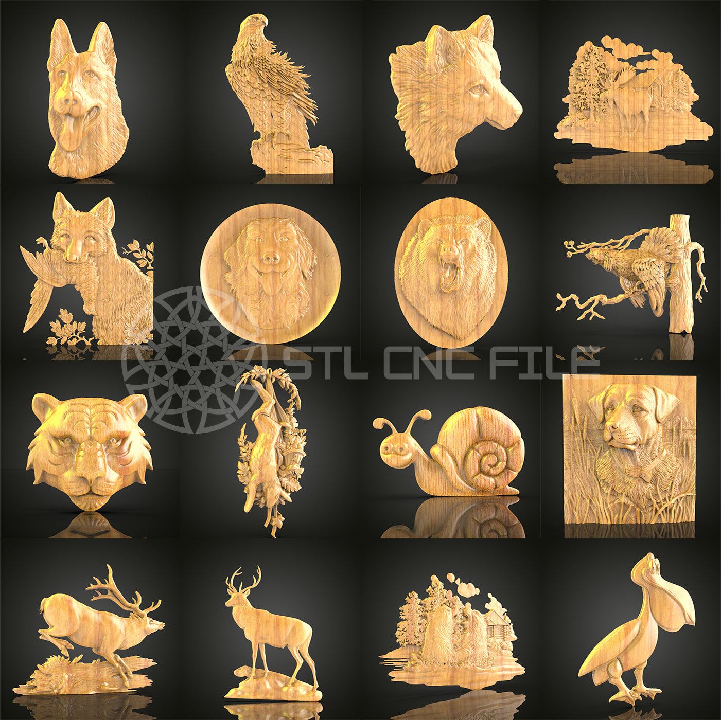 118-Piece Wildlife Collection STL Models Pack - CNC Router Files for Artcam, Aspire, Wood Art & Wall Decor