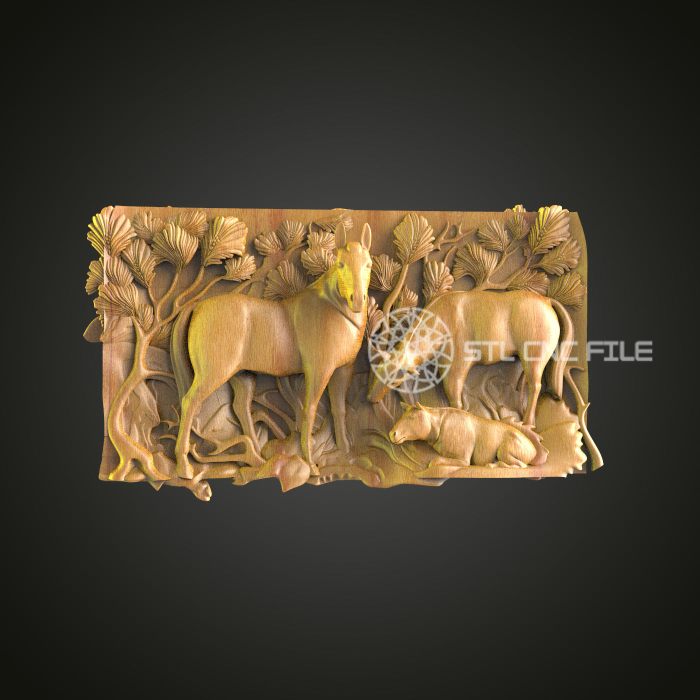Enchanted Forest Horse Relief - CNC Router STL Model, Equestrian Wall Art, Artcam Aspire Files