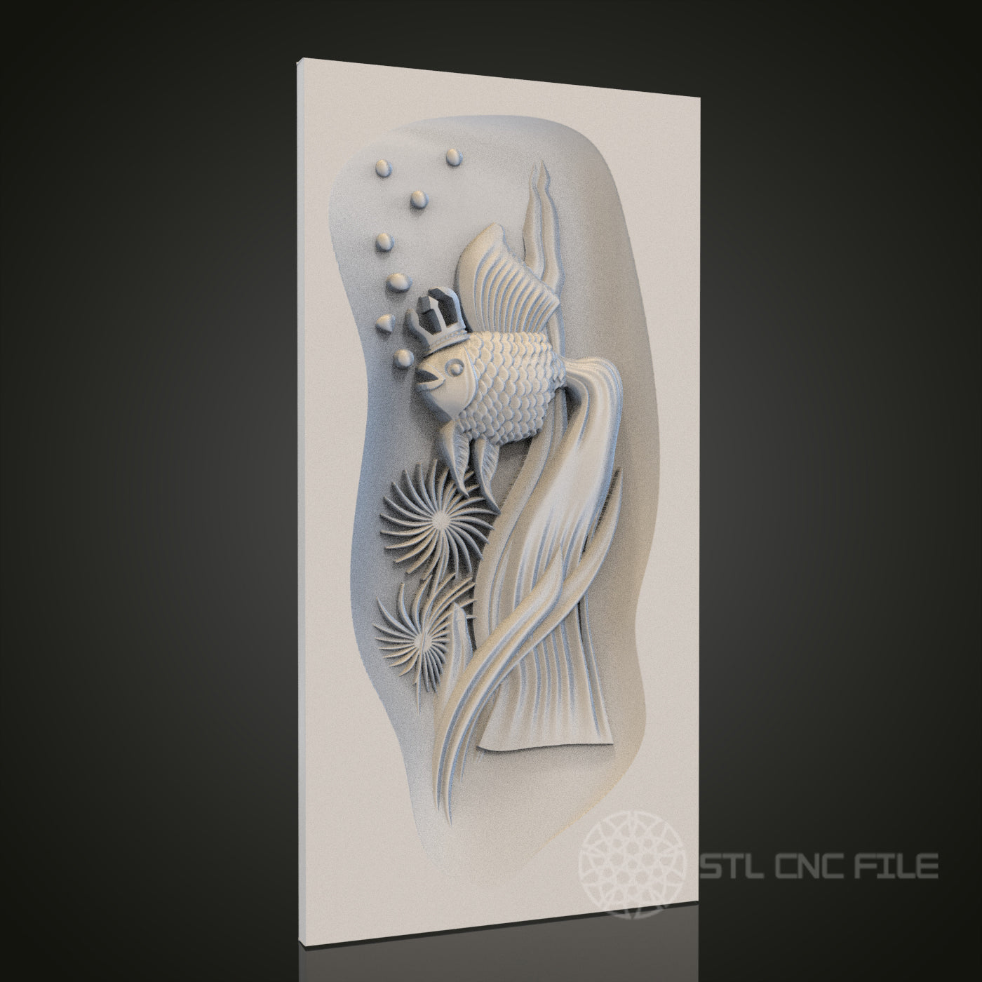 Aquatic Grace - Artistic Fish 3D CNC Engraved Wood Panel, Artcam Aspire STL Model for CNC Router, Marine Life Wall Art