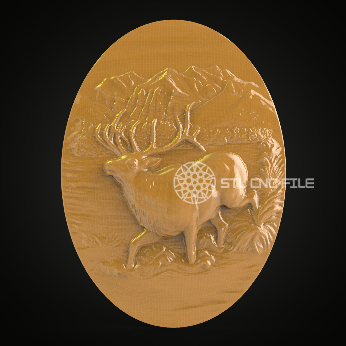 Elk in Mountain Landscape STL Model - CNC Router Engraving, Artcam, Aspire - Wood Art for Wall Decor