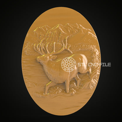 Elk in Mountain Landscape STL Model - CNC Router Engraving, Artcam, Aspire - Wood Art for Wall Decor