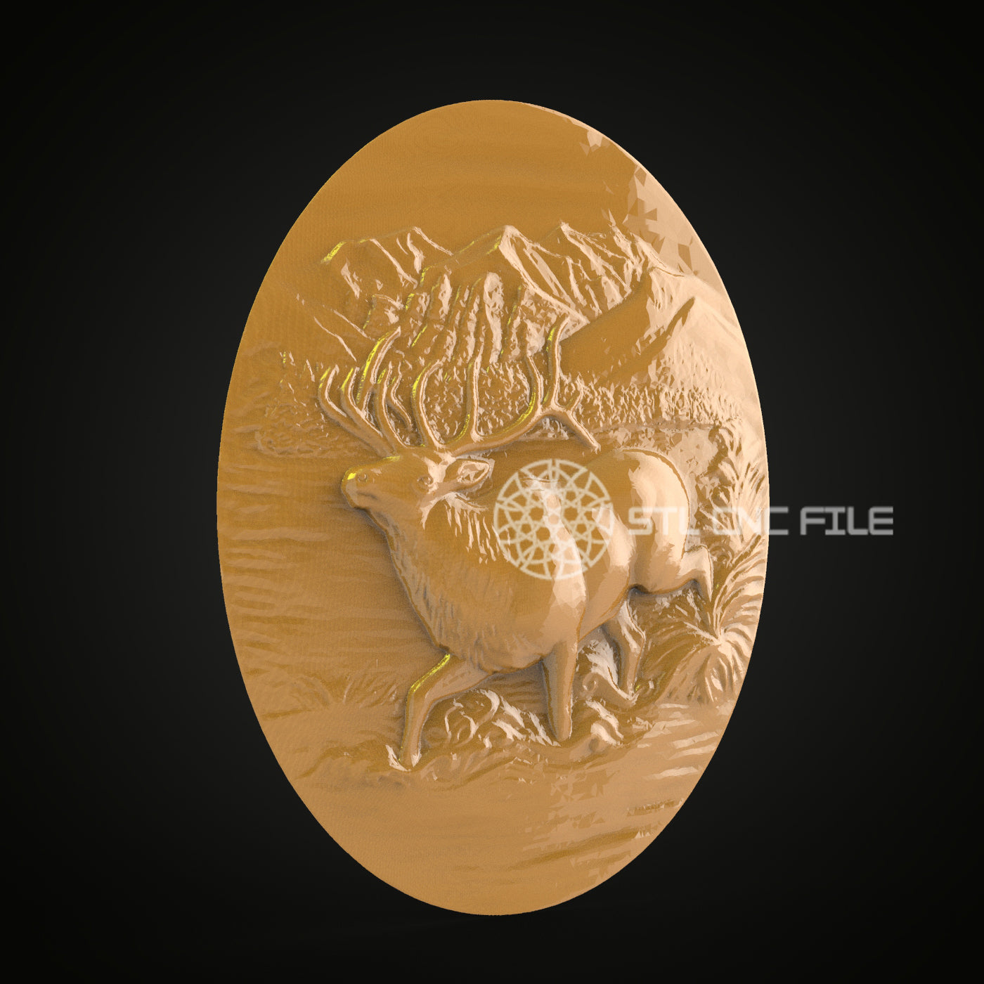 Elk in Mountain Landscape STL Model - CNC Router Engraving, Artcam, Aspire - Wood Art for Wall Decor