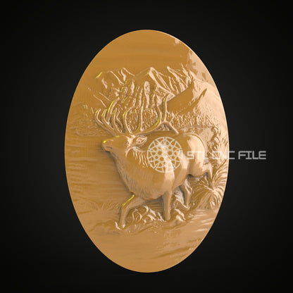 Elk in Mountain Landscape STL Model - CNC Router Engraving, Artcam, Aspire - Wood Art for Wall Decor