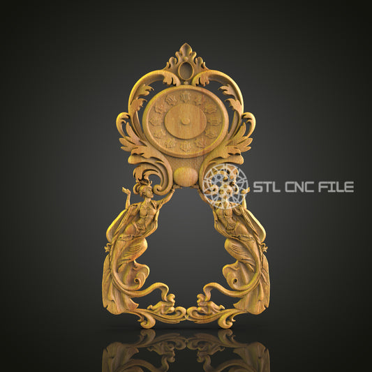 Baroque Style Clock Frame STL Model - 3D Engraving File for CNC Router, Digital Sculpture for Artcam Aspire, Decorative Design for CNC Woodworking