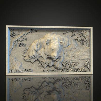 Prowling Tiger 3D STL File, CNC and 3D Printer Model, Wildlife Art, Artcam Aspire, Jungle Wall Decor