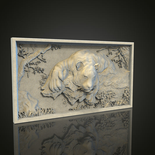 Prowling Tiger 3D STL File, CNC and 3D Printer Model, Wildlife Art, Artcam Aspire, Jungle Wall Decor