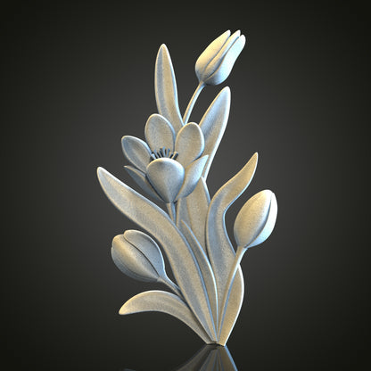 Tulip Bouquet 3D STL Model, CNC and 3D Printer Compatible, Floral Art Wall Decor PDF with STL Link