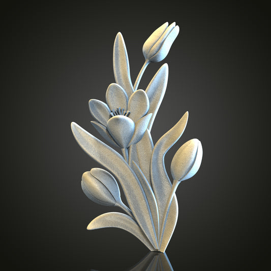 Tulip Bouquet 3D STL Model, CNC and 3D Printer Compatible, Floral Art Wall Decor PDF with STL Link