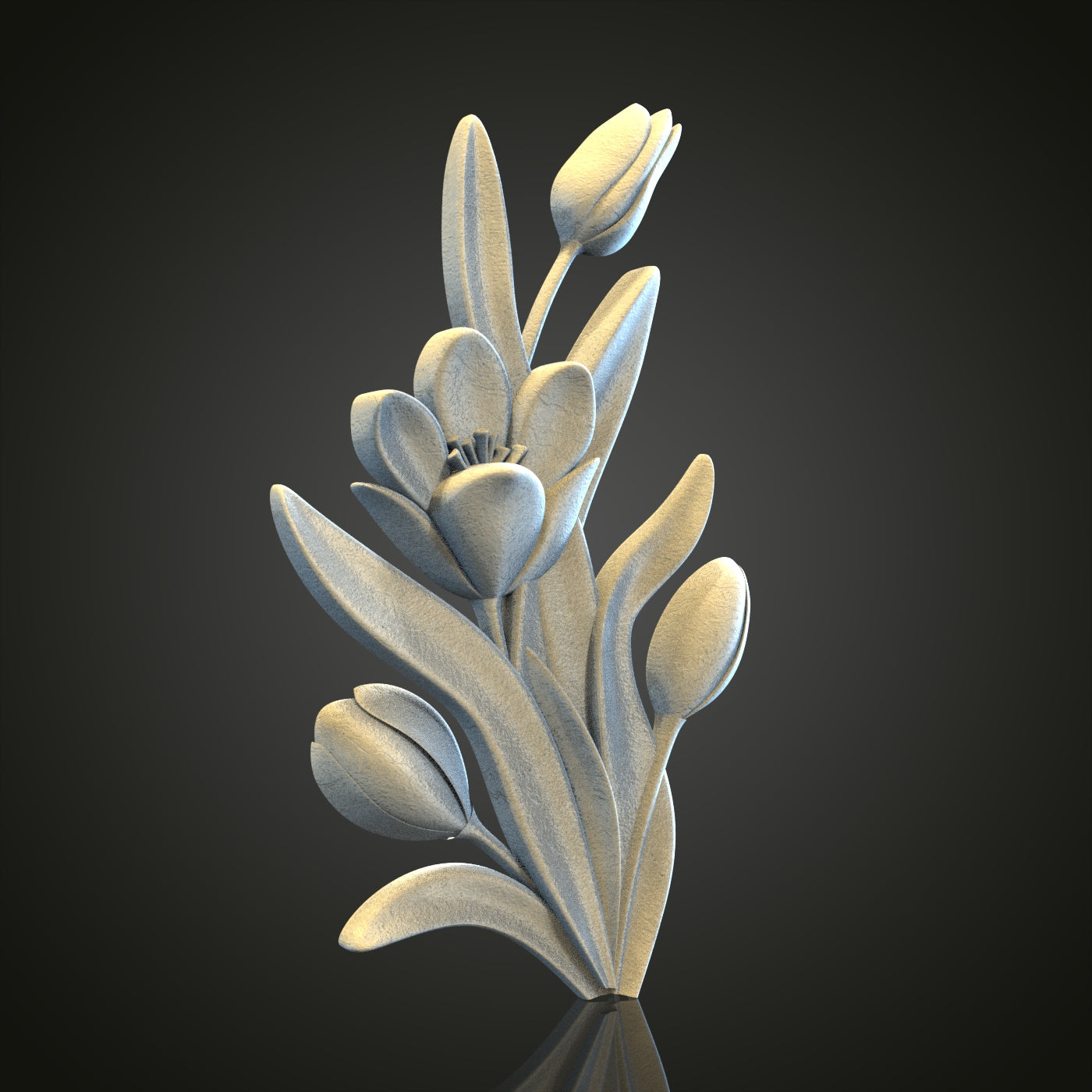 Tulip Bouquet 3D STL Model, CNC and 3D Printer Compatible, Floral Art Wall Decor PDF with STL Link