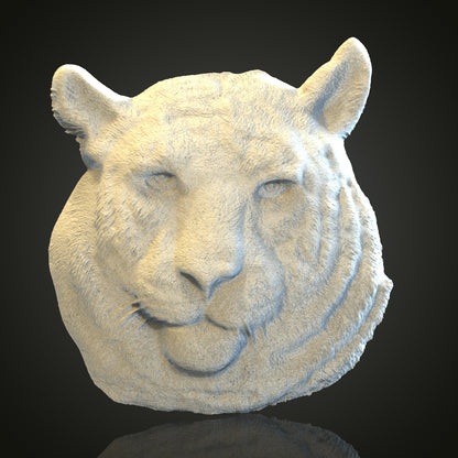 Tiger Head 3D STL Model, CNC and 3D Printer Ready, Exotic Wildlife Art PDF with STL Link