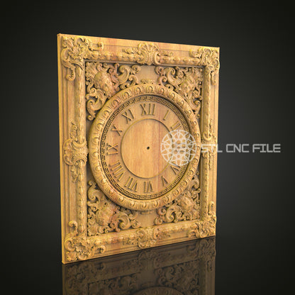 Ornate Rococo Clock STL, Detailed CNC Wall Art, Classic Decor Design