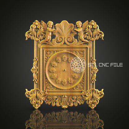 Cherub Embellished Clock STL, Baroque CNC Decor, Vintage Wall Art Design