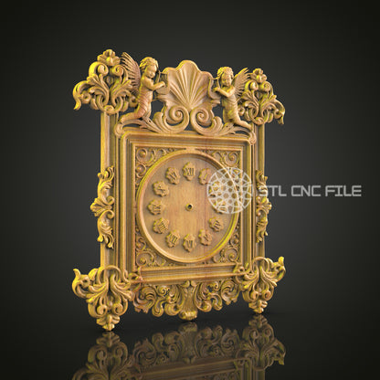 Cherub Embellished Clock STL, Baroque CNC Decor, Vintage Wall Art Design