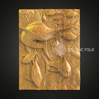 Oceanic Ballet 3D STL Model, CNC Router Engraving, Compatible with Artcam & Aspire, Marine Fish Wall Art Decor