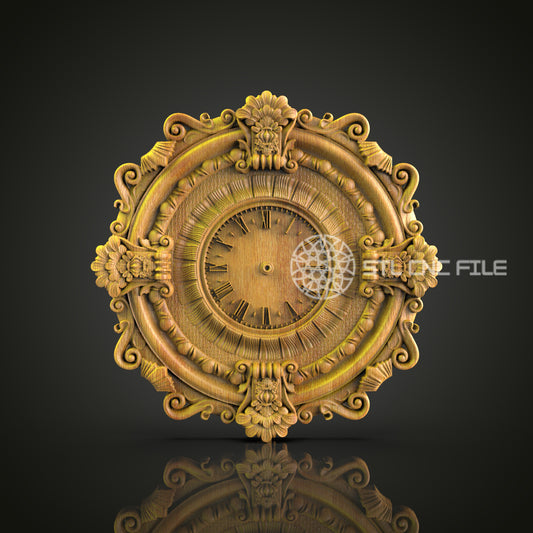 Baroque Style Clock 3D Model STL, CNC Router Carving Design, Artcam Aspire Files, Woodworking Art, Elegant Wall Decor, CNC Digital File