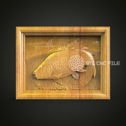 Angler's Trophy Carp 3D STL Model for CNC Routers, Artcam & Aspire Compatible, Perfect for Fishing Enthusiast Wall Art