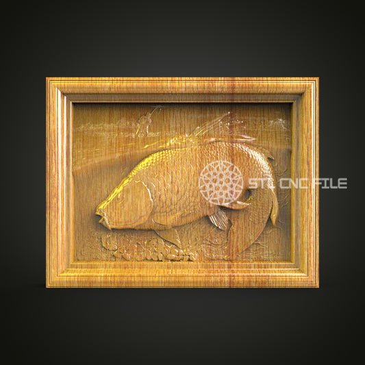 Angler's Trophy Carp 3D STL Model for CNC Routers, Artcam & Aspire Compatible, Perfect for Fishing Enthusiast Wall Art