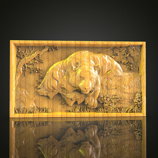 Sleeping Tiger STL Model for CNC – Perfect for Majestic Wood Art & Engraving Projects