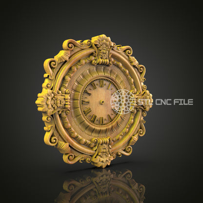 Baroque Style Clock 3D Model STL, CNC Router Carving Design, Artcam Aspire Files, Woodworking Art, Elegant Wall Decor, CNC Digital File
