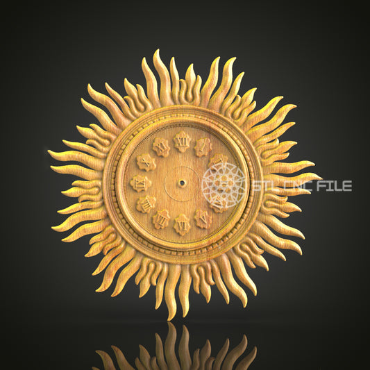 Sunburst Clock 3D Model STL, CNC Engraving File, Artcam Aspire Carving, Woodworking Decor, Wall Art CNC Design
