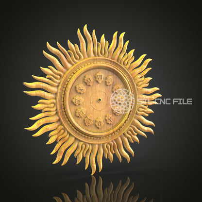 Sunburst Clock 3D Model STL, CNC Engraving File, Artcam Aspire Carving, Woodworking Decor, Wall Art CNC Design