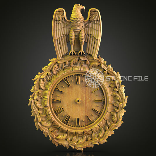 Eagle Crest Clock STL Model, CNC Woodworking File, Artcam Aspire Engraving, Patriotic Wall Art, 3D Carving Design, CNC Router Digital Decor