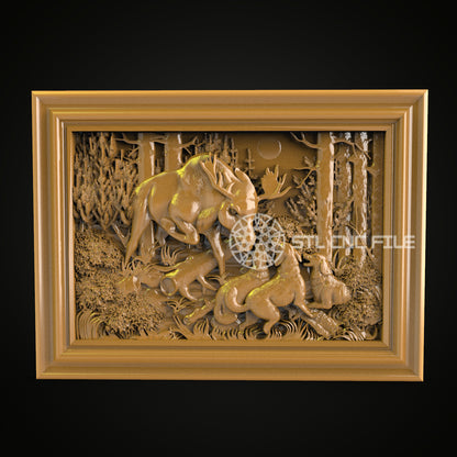 Forest Deer Family 3D STL Model - CNC Router Engraver File for Artcam, Aspire - Wood Art Wall Decor