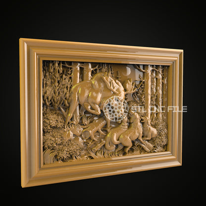 Forest Deer Family 3D STL Model - CNC Router Engraver File for Artcam, Aspire - Wood Art Wall Decor