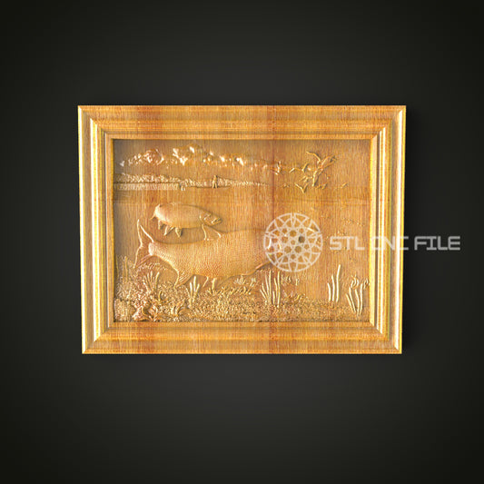 Serene Lake Fishing Scene 3D STL Model for CNC, Compatible with Artcam & Aspire, Ideal for Creating Wood Wall Art