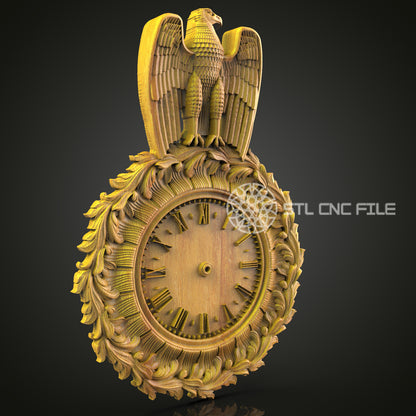 Eagle Crest Clock STL Model, CNC Woodworking File, Artcam Aspire Engraving, Patriotic Wall Art, 3D Carving Design, CNC Router Digital Decor