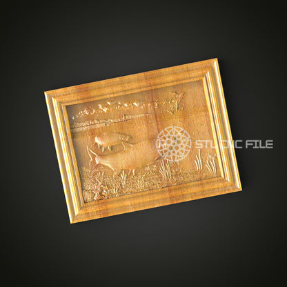 Serene Lake Fishing Scene 3D STL Model for CNC, Compatible with Artcam & Aspire, Ideal for Creating Wood Wall Art