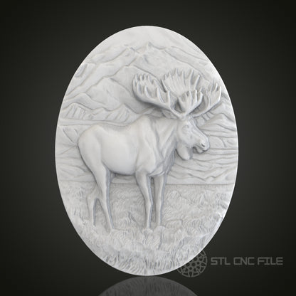 Majestic Moose Oval 3D Relief Art for CNC Router, Artcam, Aspire, Wall Decor, STL Model, Compatible with 3D Printers