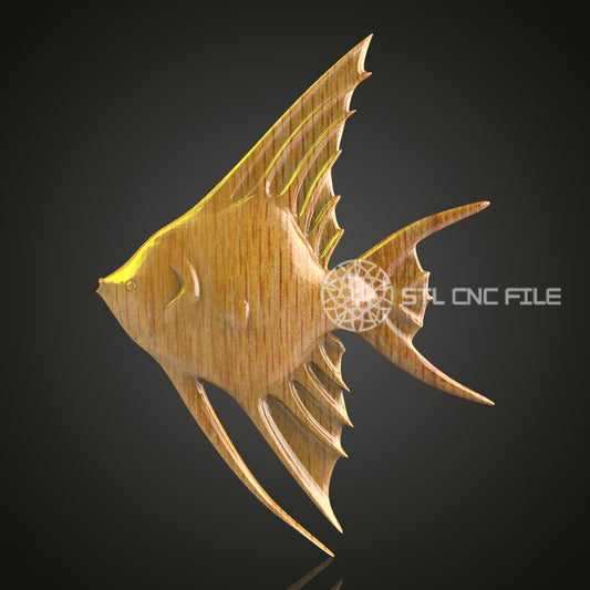 Angelfish STL Model, CNC Engraving File, Decorative Wall Art, Wooden Aquatic Sculpture, Artcam Fish Design, Aspire Relief Artwork, Carpentry Project, Digital Router Pattern, Underwater Decor Blueprint, Artistic CNC Craft, Ho
