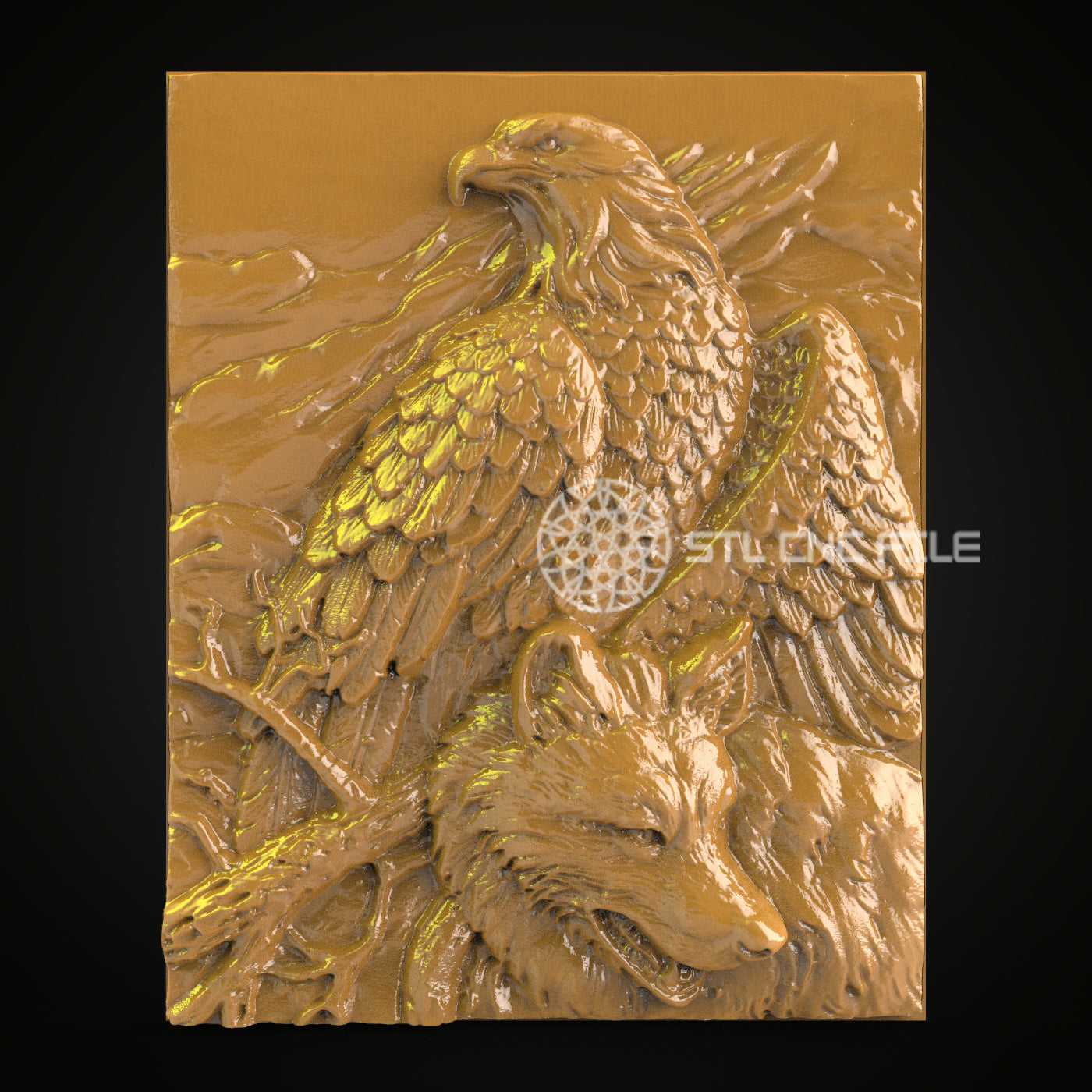 Eagle and Wolf 3D STL Model, CNC Router Engraver File, site