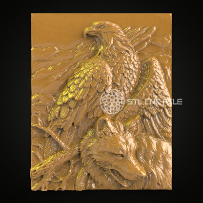 Eagle and Wolf 3D STL Model, CNC Router Engraver File, site